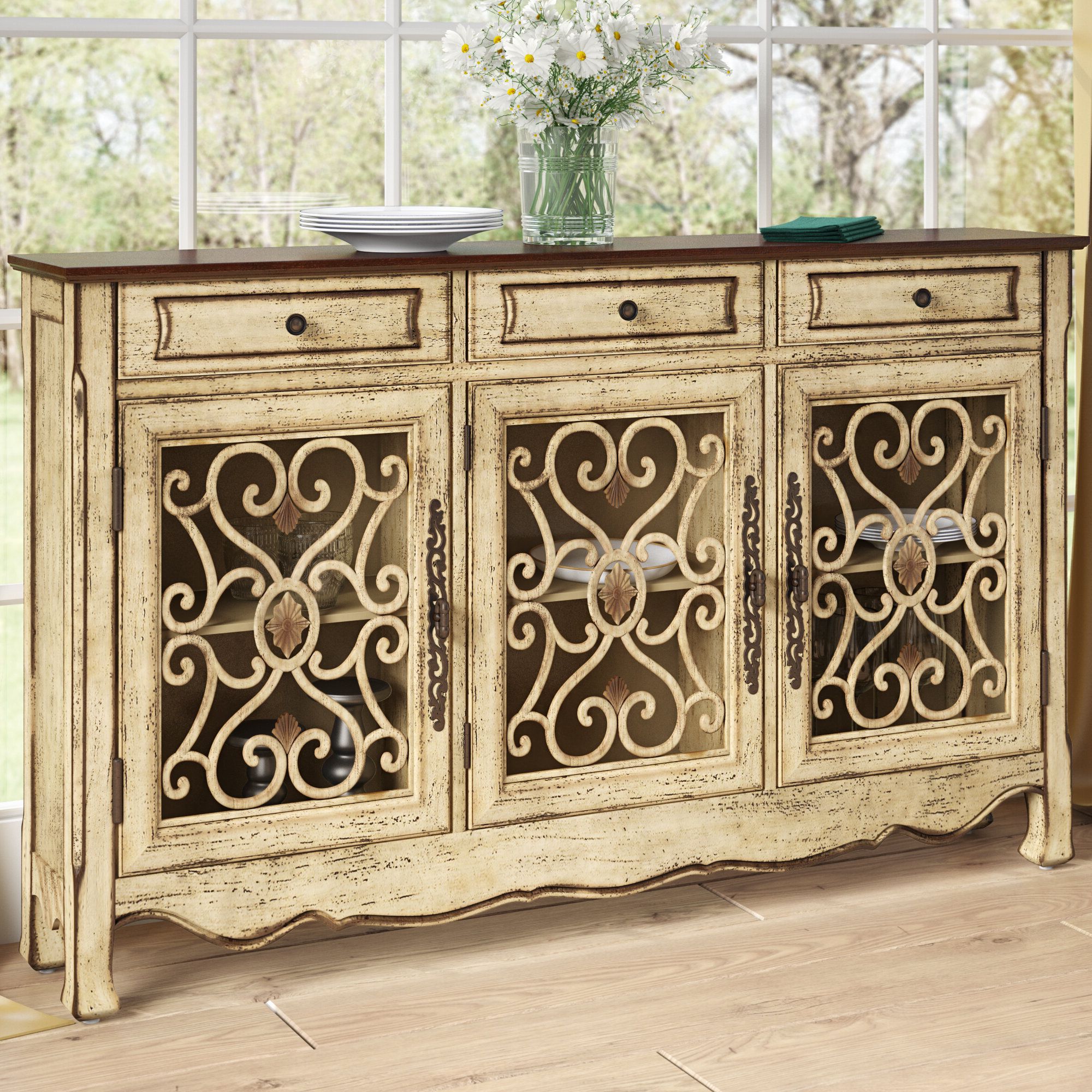 Cream Credenza | Wayfair Inside Pale Pink Agate Wood Credenzas (View 10 of 20)