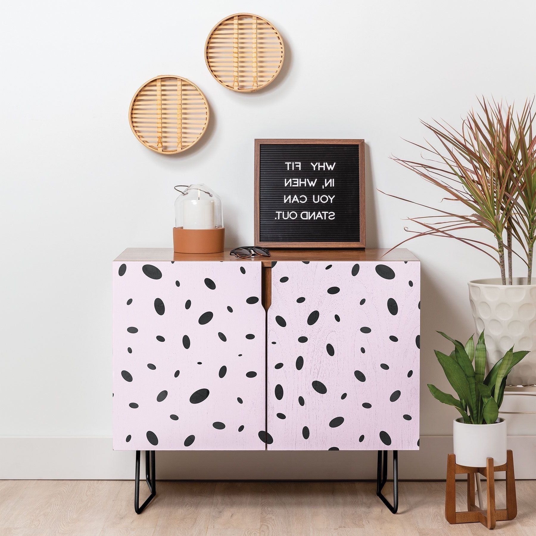 Deny Designs Bubble Pattern On Pink Credenza (birch Or Walnut, 2 Leg  Options) With Regard To Southwest Pink Credenzas (View 1 of 20)