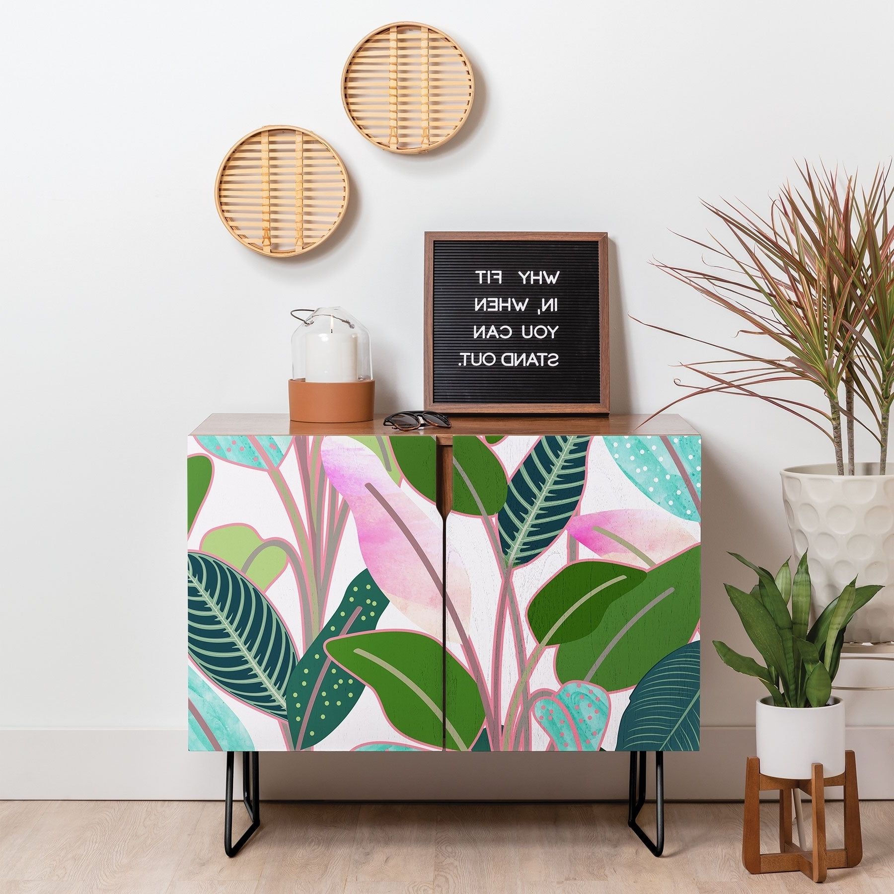 Deny Designs Colorful Leaves Credenza (birch Or Walnut, 2 Leg Options) Inside Colorful Leaves Credenzas (Gallery 1 of 20)