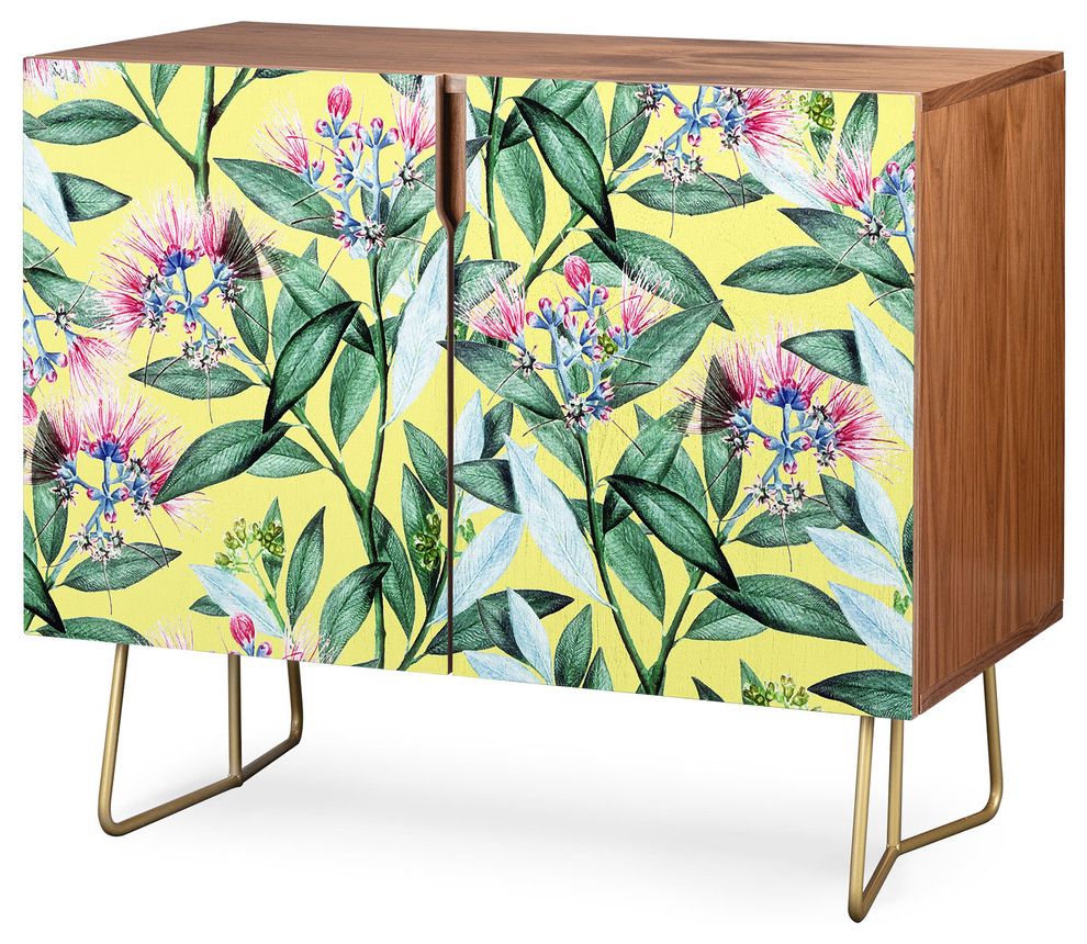 Deny Designs Floral Cure Two Credenza, Walnut, Gold Steel Legs Throughout Lovely Floral Credenzas (View 8 of 20)