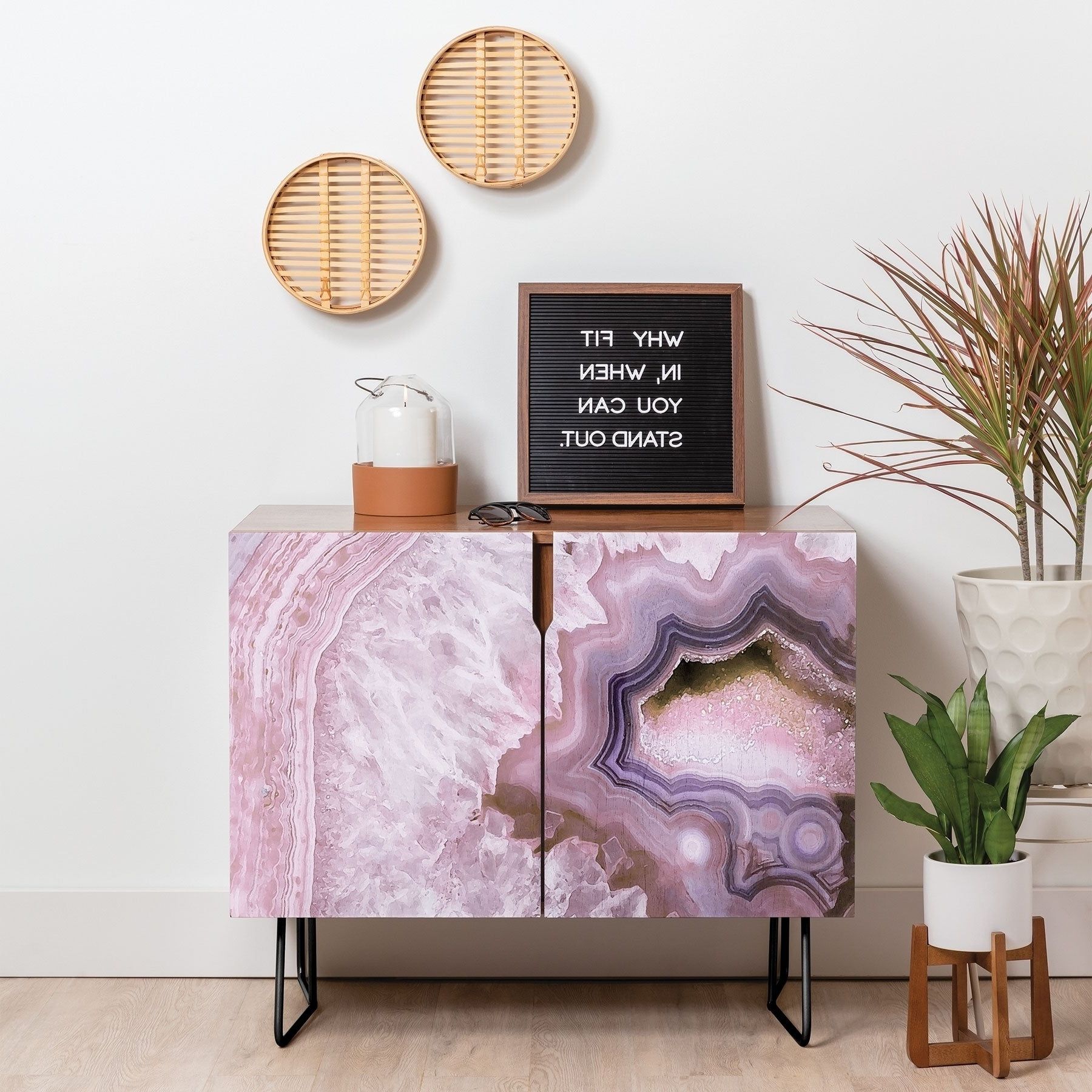 Deny Designs Pale Pink Agate Wood Credenza (3 Leg Options) Throughout Pale Pink Agate Wood Credenzas (View 3 of 20)