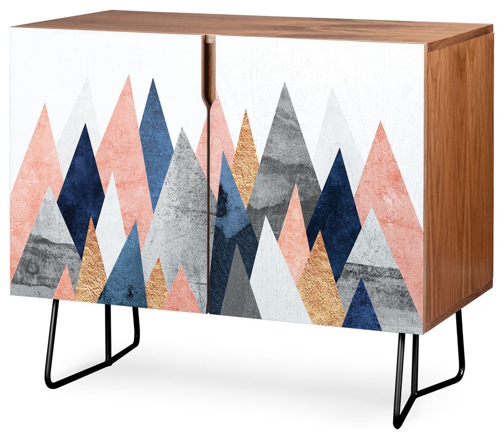 Deny Designs Pink And Navy Peaks Credenza, Walnut, Black Steel Legs Inside Pink And Navy Peaks Credenzas (Gallery 1 of 20)