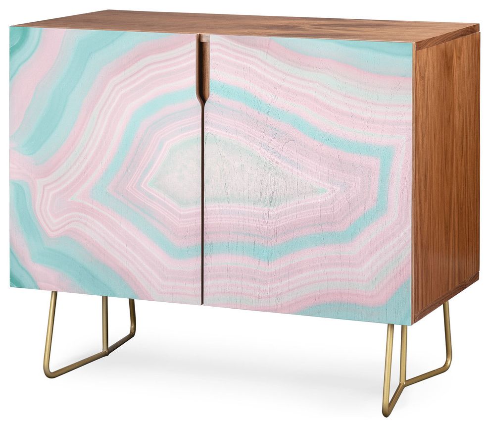 Deny Designs Pink And Teal Agate Credenza, Walnut, Gold Steel Legs Within Pink And Navy Peaks Credenzas (View 5 of 20)