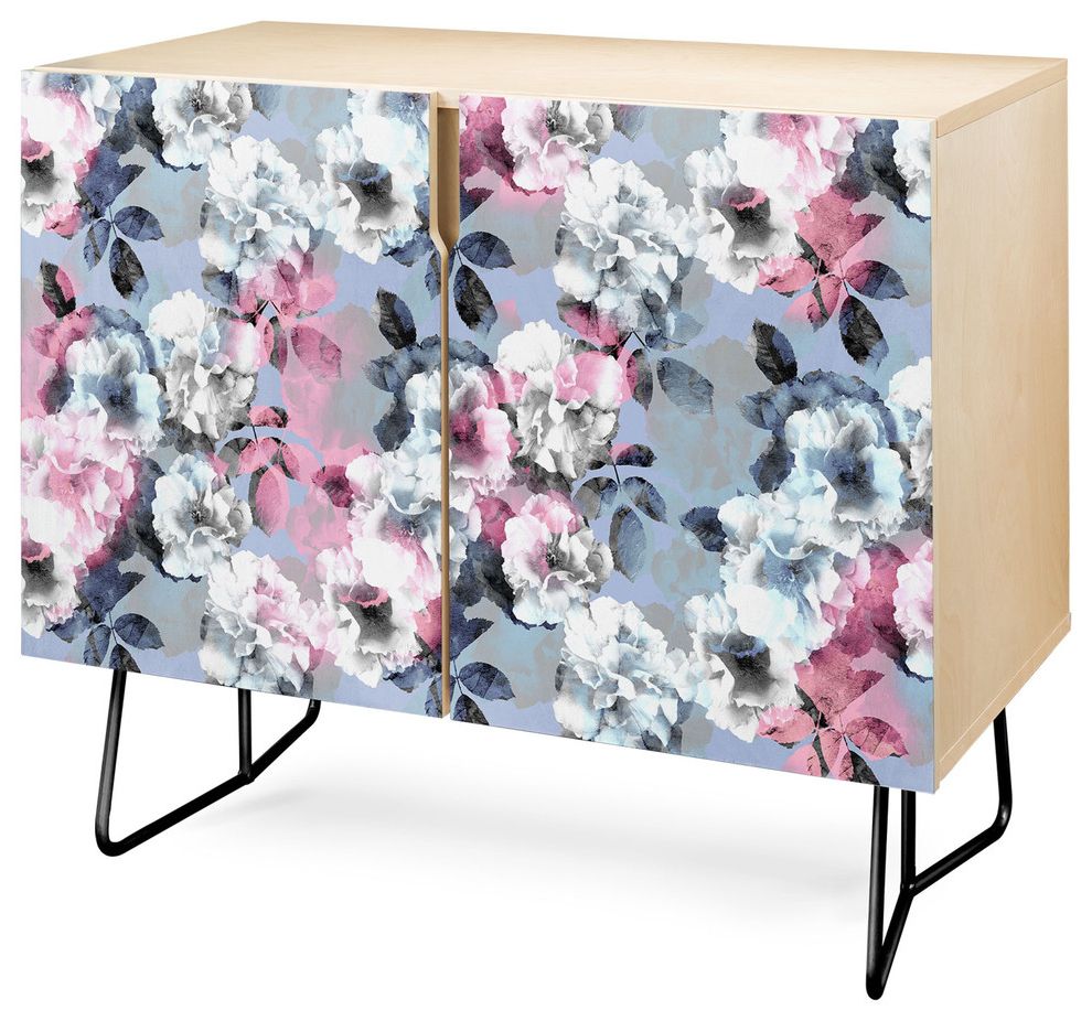 Deny Designs Vintage Floral Theme Credenza, Birch, Black Steel Legs Pertaining To Lovely Floral Credenzas (View 12 of 20)