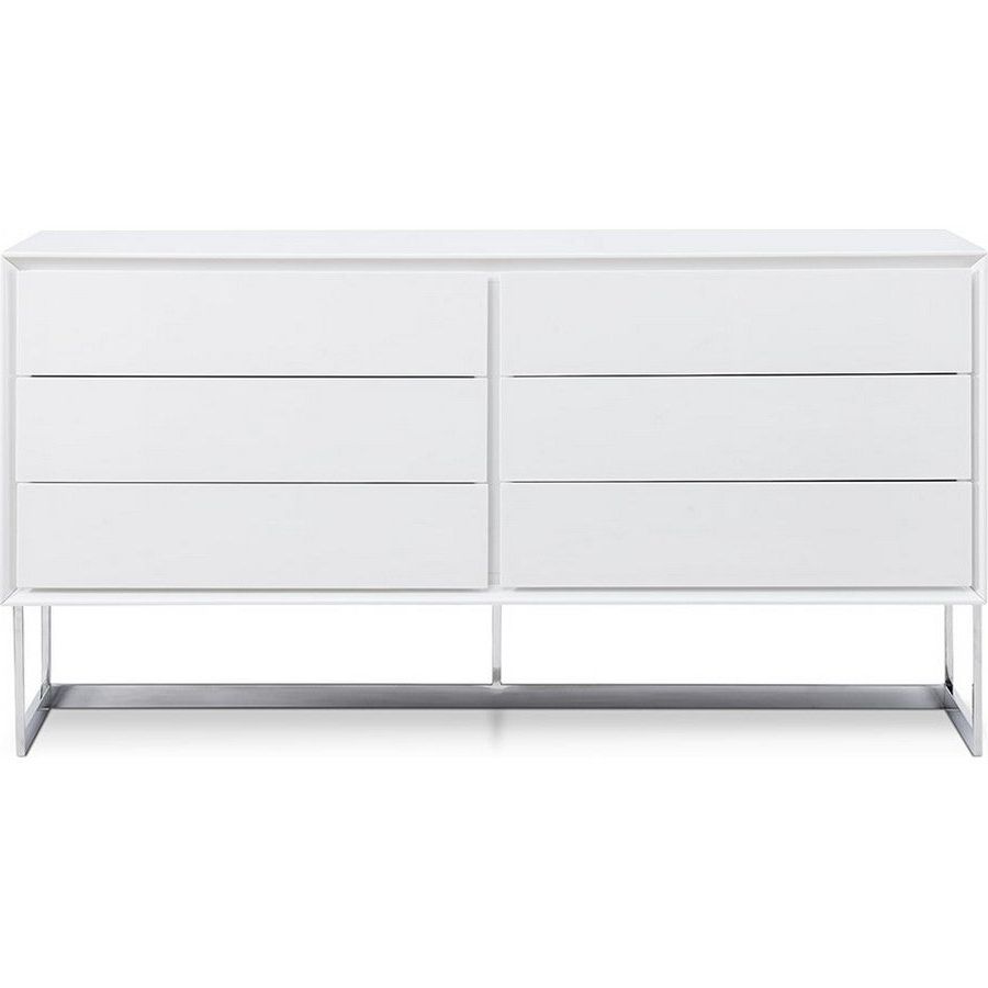 Dining Room Furniture Sb1405 Wht Skylar Buffet, High Gloss White, Polished  Stainless Steel Legswhiteline Selections In White Wood And Chrome Metal High Gloss Buffets (View 11 of 20)