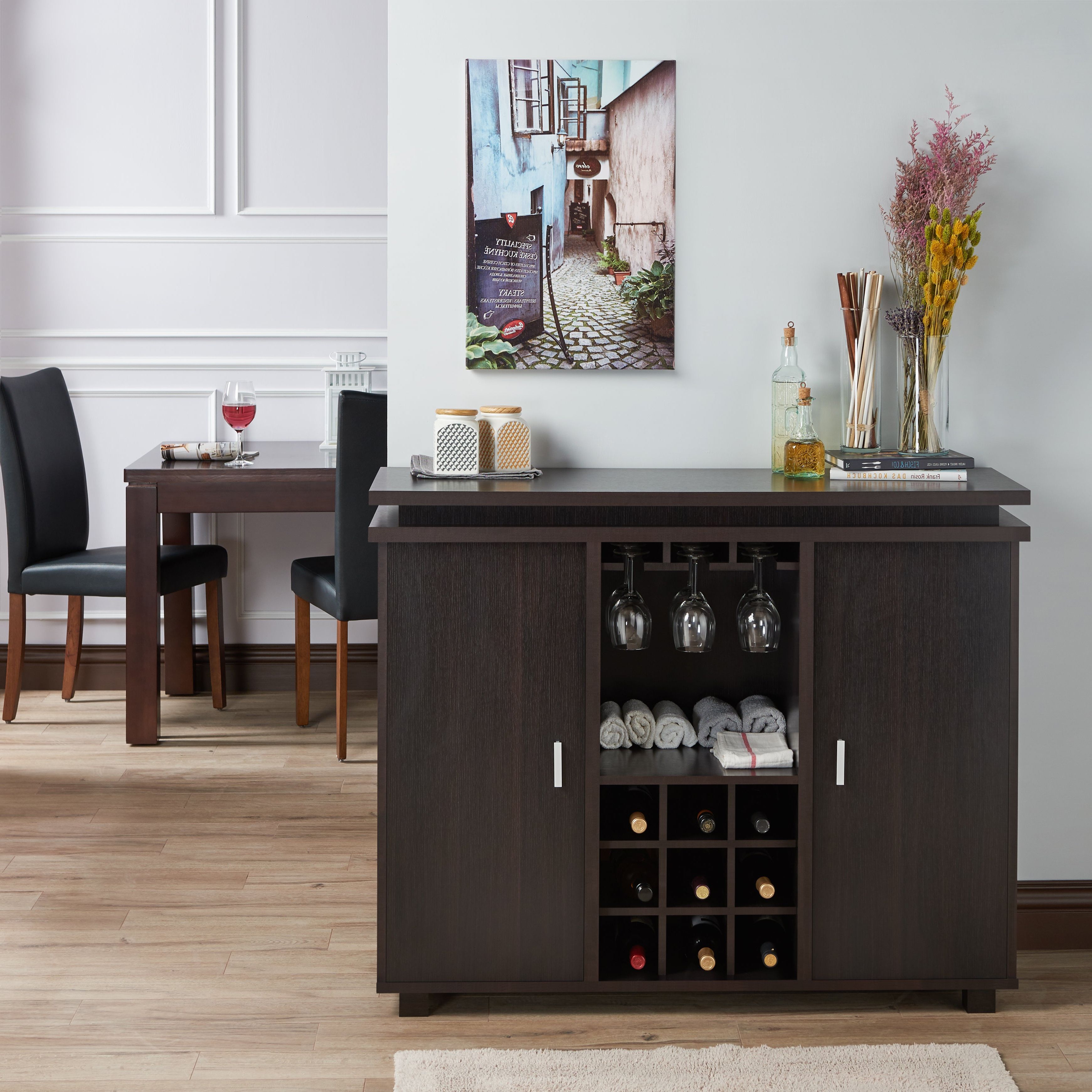 Furniture Of America Mirande Contemporary Espresso Dining Buffet With Wine  Storage Within Contemporary Espresso Dining Buffets (Gallery 1 of 20)