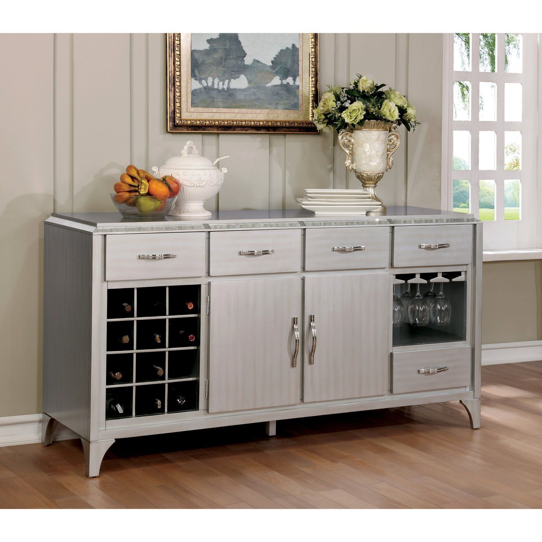 Furniture Of America Telina Contemporary Antique Mirror Within Contemporary Multi Storage Dining Buffets (View 16 of 20)