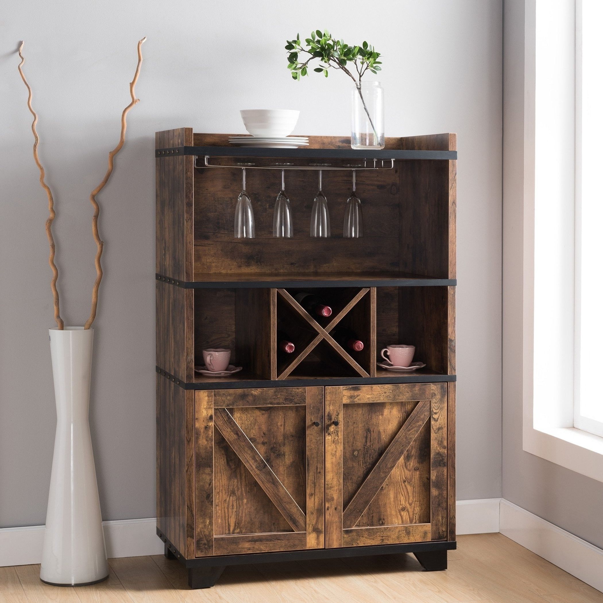 Furniture Of America Wesleyan Rustic Farmhouse Wine Cabinet Buffet With Regard To Rustic Walnut Dining Buffets (View 9 of 20)