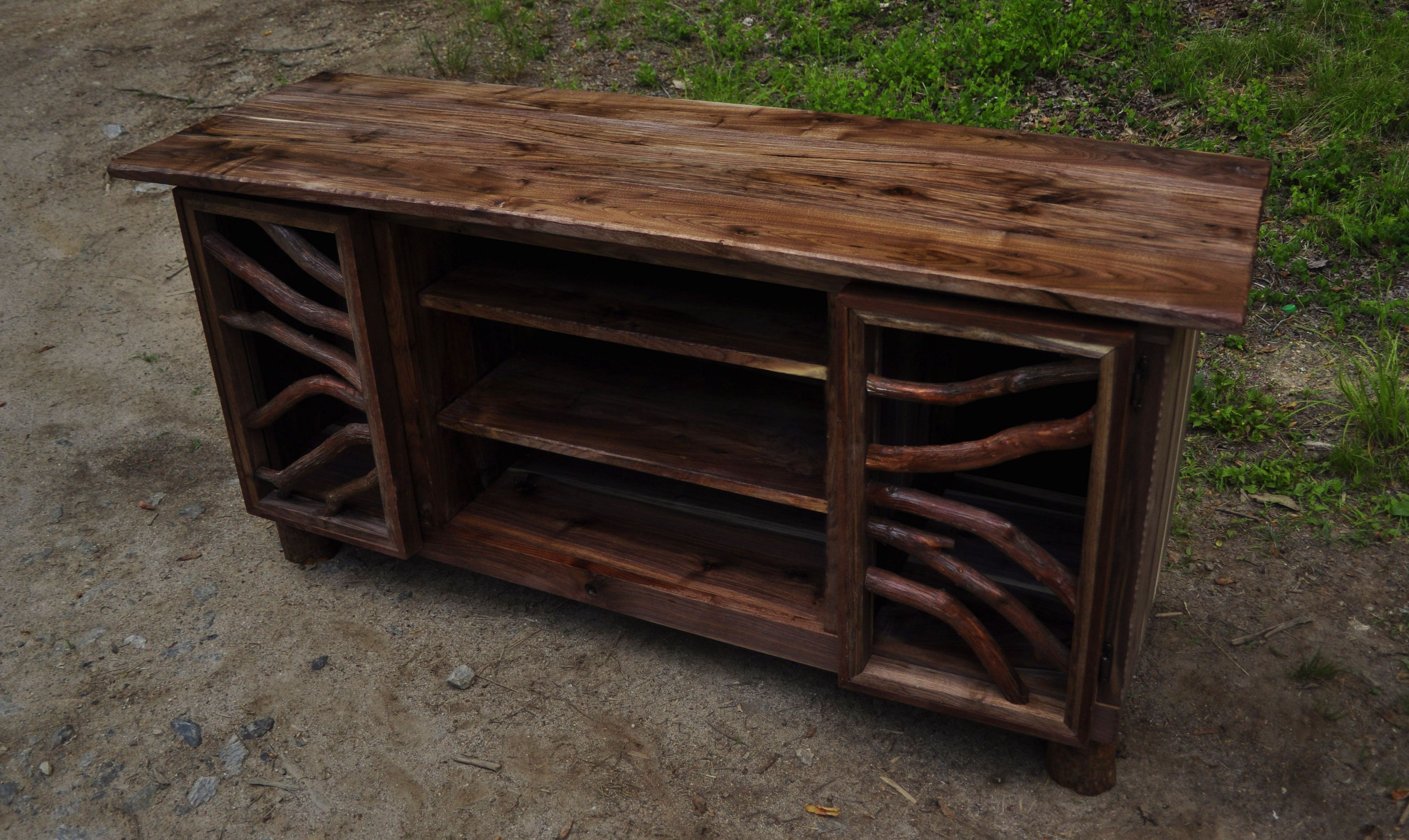 Hand Made Rustic Walnut Wood Tv Media Entertainment Center Pertaining To Rustic Walnut Dining Buffets (View 2 of 20)