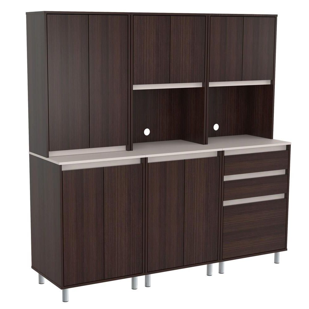 Inval 3 Piece Espresso And Ambar Grey Breakroom Cabinet Br Within Espresso Wood Multi Use Buffets (Gallery 15 of 20)