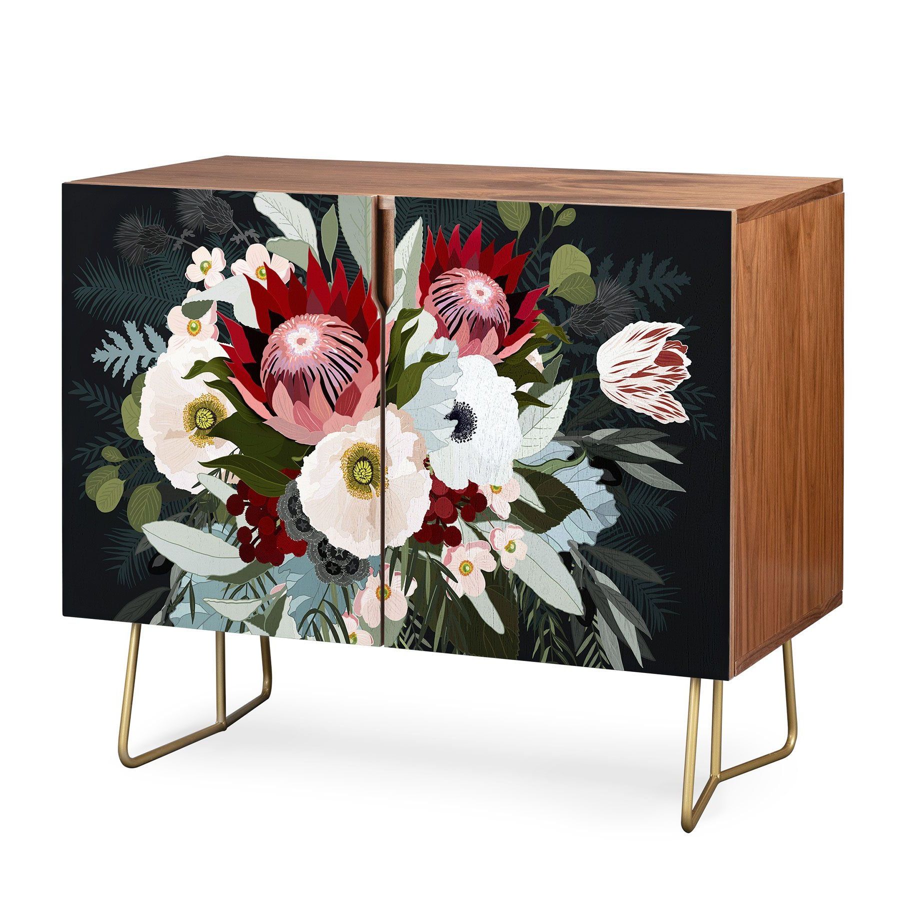 Iveta Abolina Adeline Moon Green, Red, Floral, Modern Within Pale Pink Agate Wood Credenzas (Gallery 20 of 20)