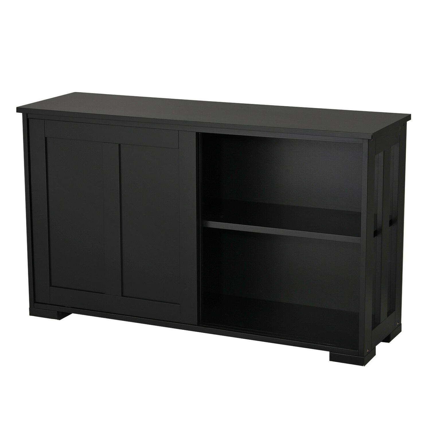Kitchen Storage Cabinet Buffet Server Table Sideboard Dining Room Wood Black Throughout Black Hutch Buffets With Stainless Top (View 10 of 20)