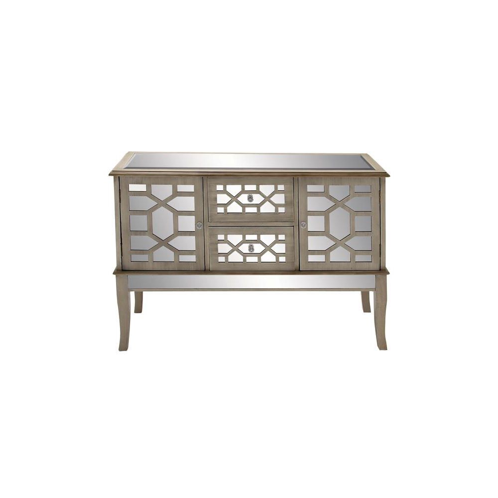 Litton Lane 48 In. X 34 In. Rectangular Textured White And With Mirrored Double Door Buffets (Gallery 12 of 20)