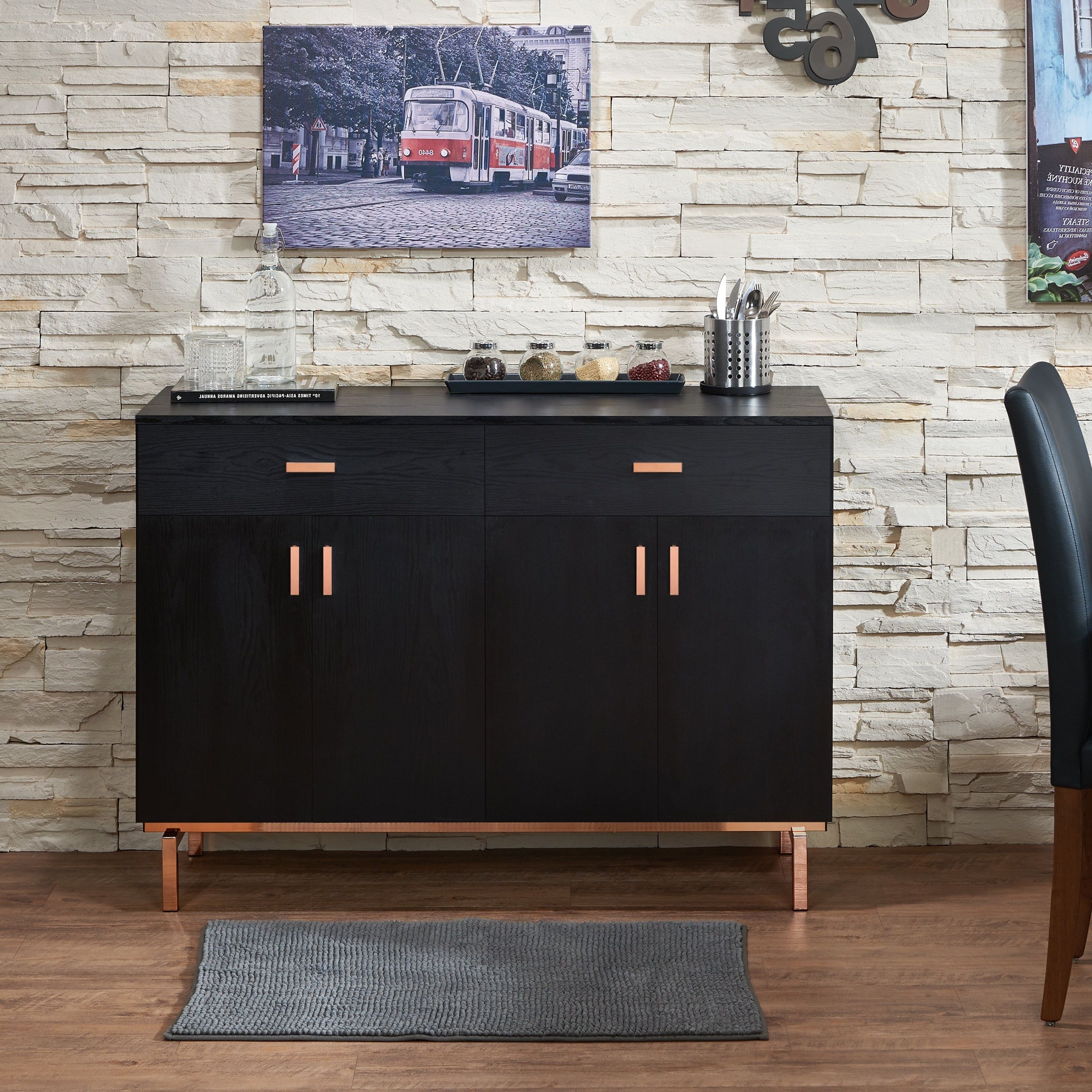 Mason Contemporary Black Buffetfoa With Modern And Contemporary Dark Brown Buffets With Glass Doors (View 6 of 20)