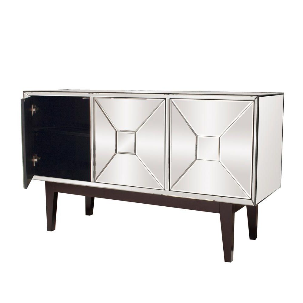 Mirrored Buffet Cabinet With Three Doors 68086 – The Home Depot For Mirrored Double Door Buffets (Gallery 17 of 20)