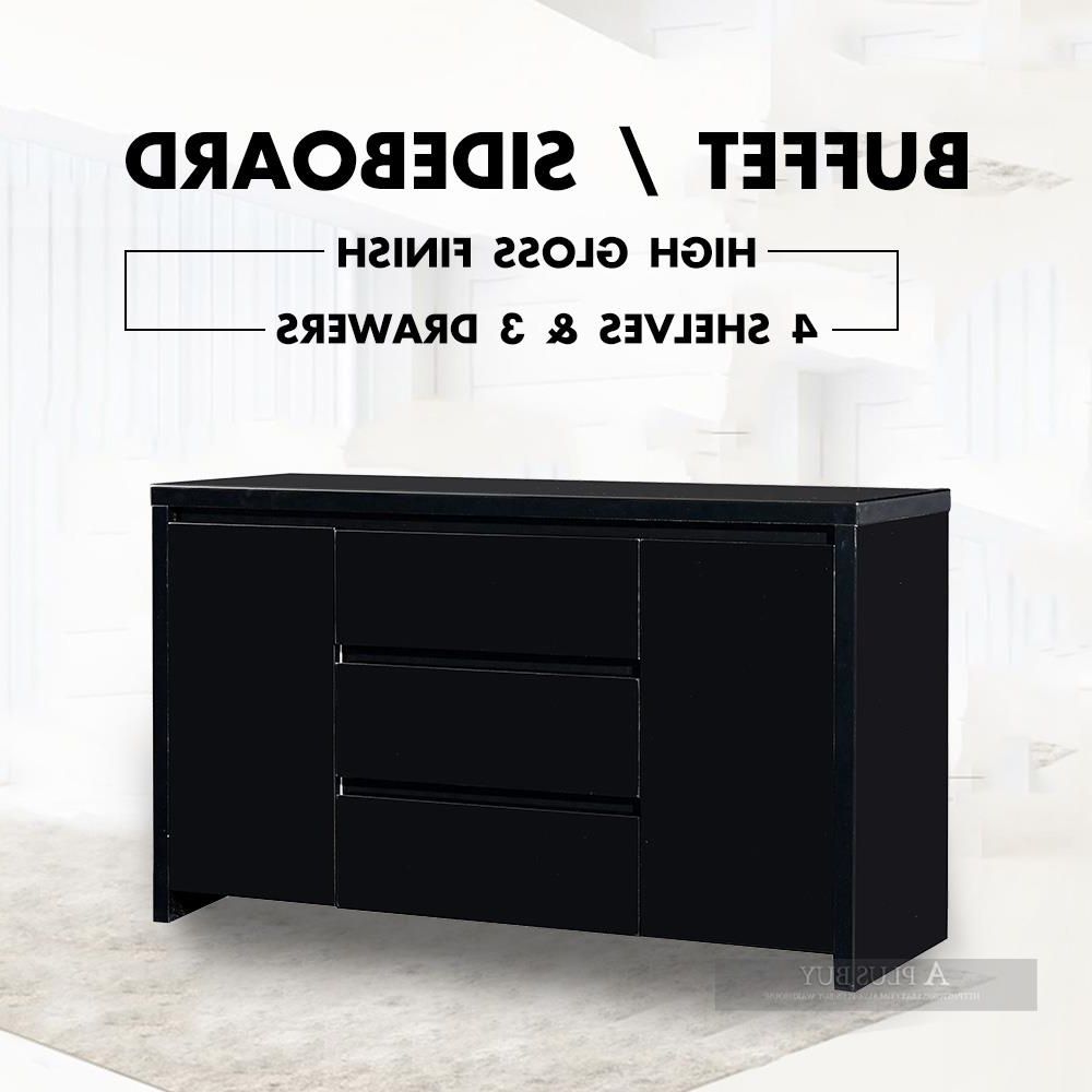 New 1.38m High Gloss Black Designer Sideboard Buffet Cabinet In 3 Drawer Black Storage Buffets (Gallery 1 of 20)