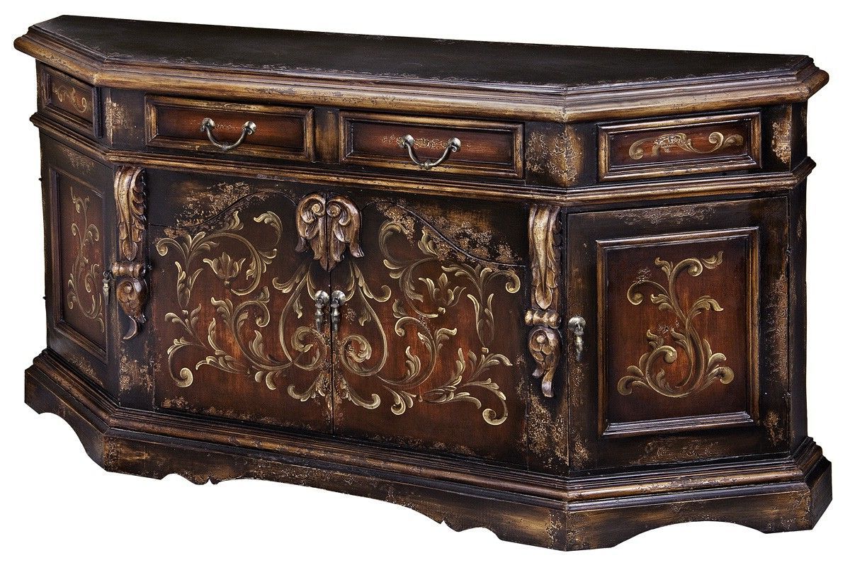 Old World Tuscan Credenza With Hand Carved Appliques With Lovely Floral Credenzas (View 18 of 20)