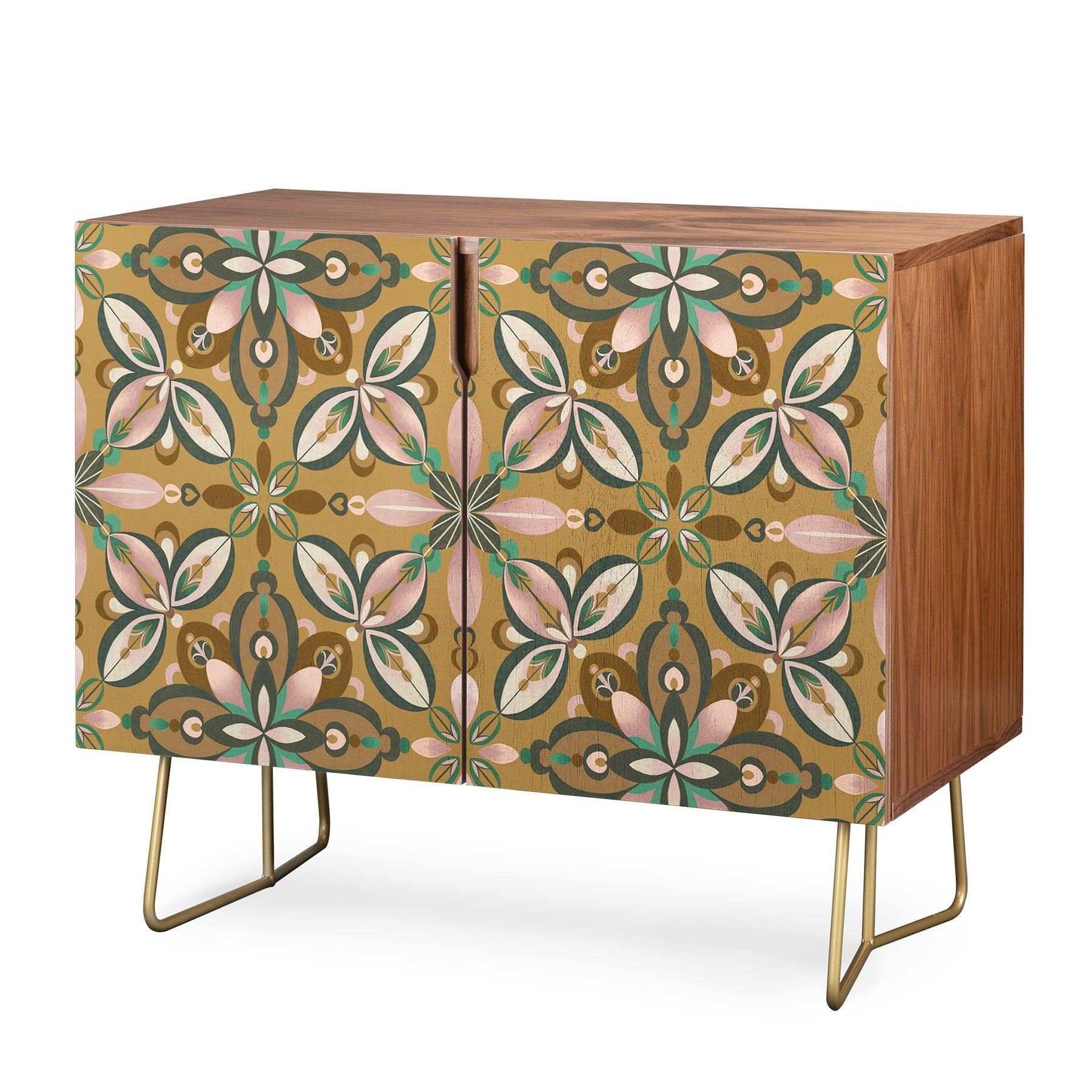 Pimlada Phuapradit Floral Tile In Yellow Ochre Credenza In For Lovely Floral Credenzas (View 5 of 20)