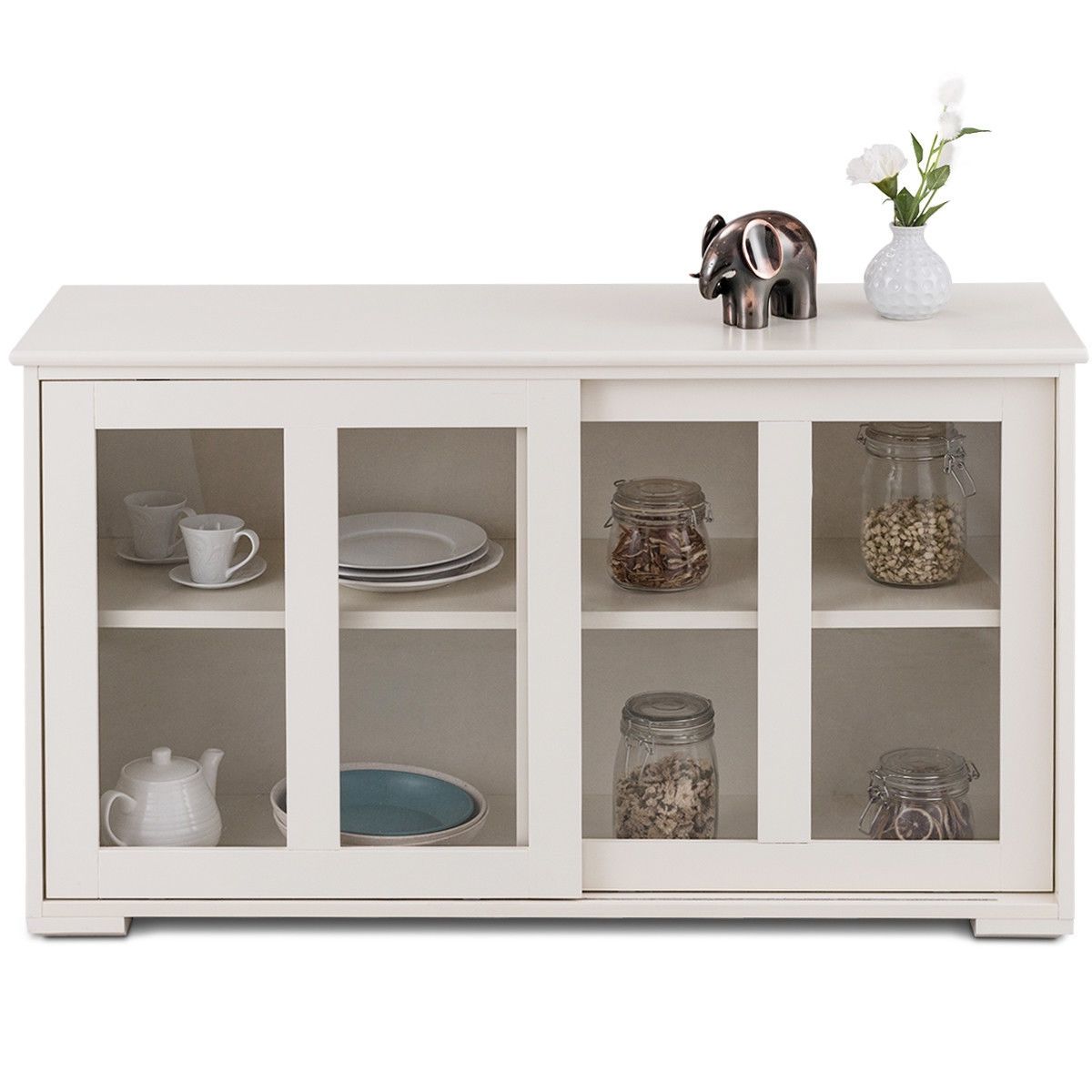 Sideboard Buffet Cupboard Storage Cabinet With Sliding Door Pertaining To Glass Sliding Door Stackable Buffets (View 14 of 20)