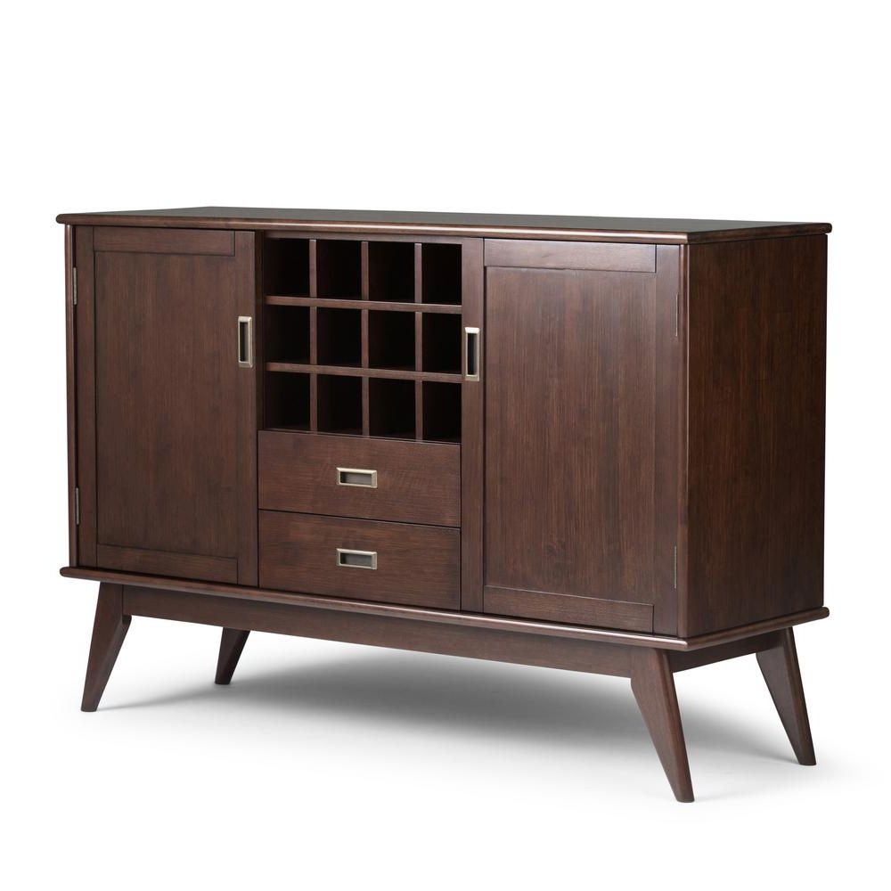 Simpli Home Draper Solid Hardwood 54 In. Wide Mid Century Pertaining To Mid Century 3 Cabinet Buffets (Gallery 16 of 20)