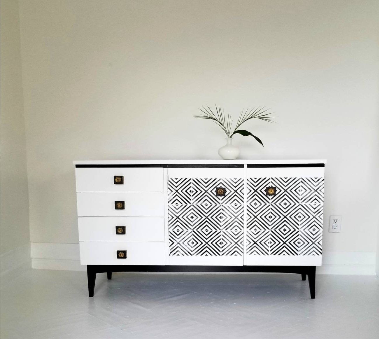 Soldlovely Modern Boho Credenza, Vintage Mid Century Painted Credenza ,  Bohemian Modern Media Console, Tv Stand With Regard To Lovely Floral Credenzas (View 17 of 20)