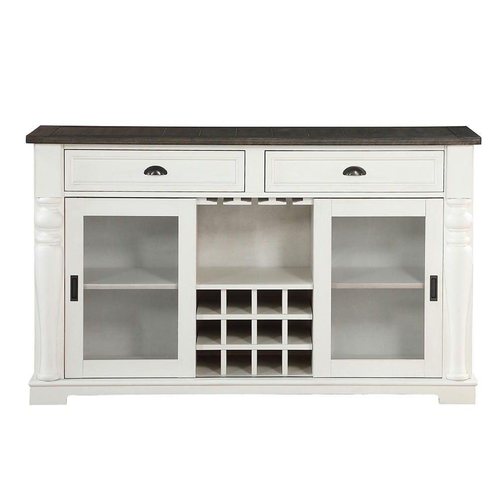 Steve Silver Joanna Two Tone Farmhouse Server With Glass With Modern And Contemporary Dark Brown Buffets With Glass Doors (Gallery 20 of 20)