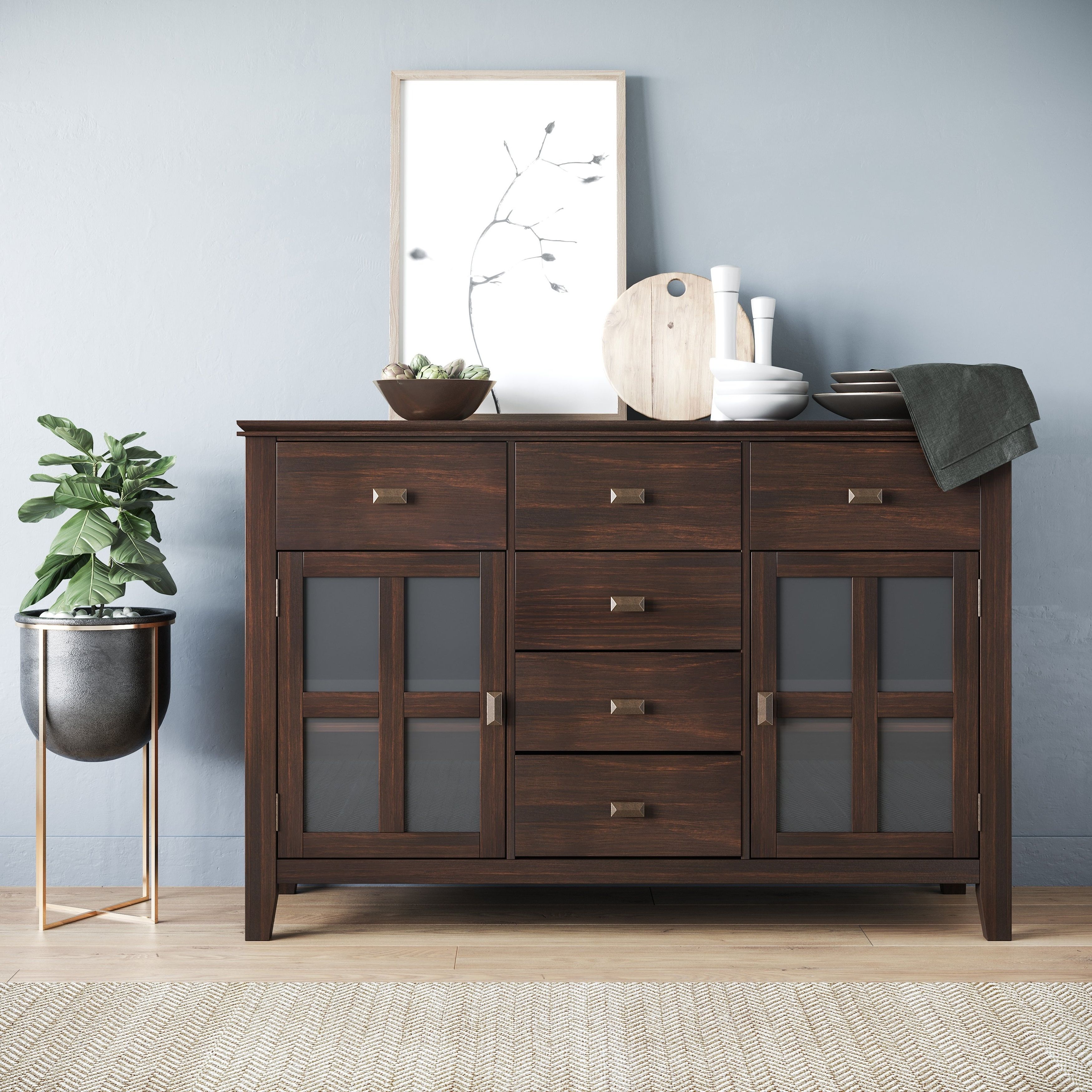 Stratford Solid Wood 54 Inch Wide Contemporary Sideboard Buffet In Dark  Chestnut Brown –  (View 11 of 20)