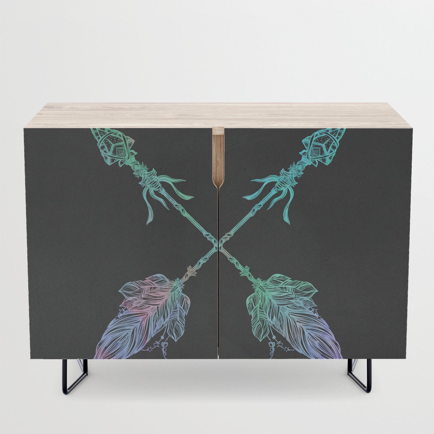 Tribals Arrows Turquoise On Gray Black Credenza In Southwestern Credenzas (View 13 of 20)