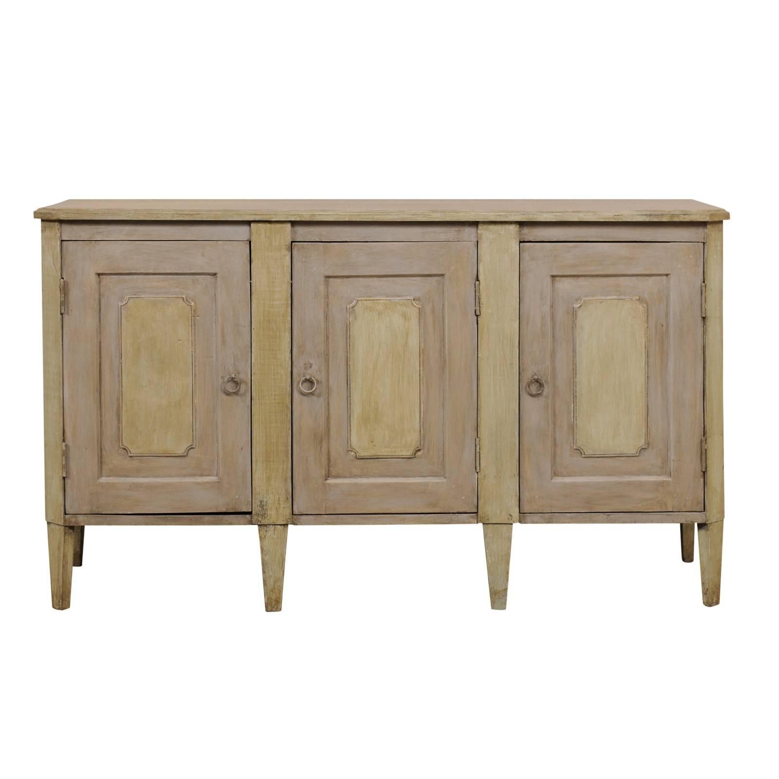 Vintage Painted Wood Buffet Sideboard Cabinet In Grey With Soft Green  Accents With Grey Wooden Accent Buffets (Gallery 1 of 20)