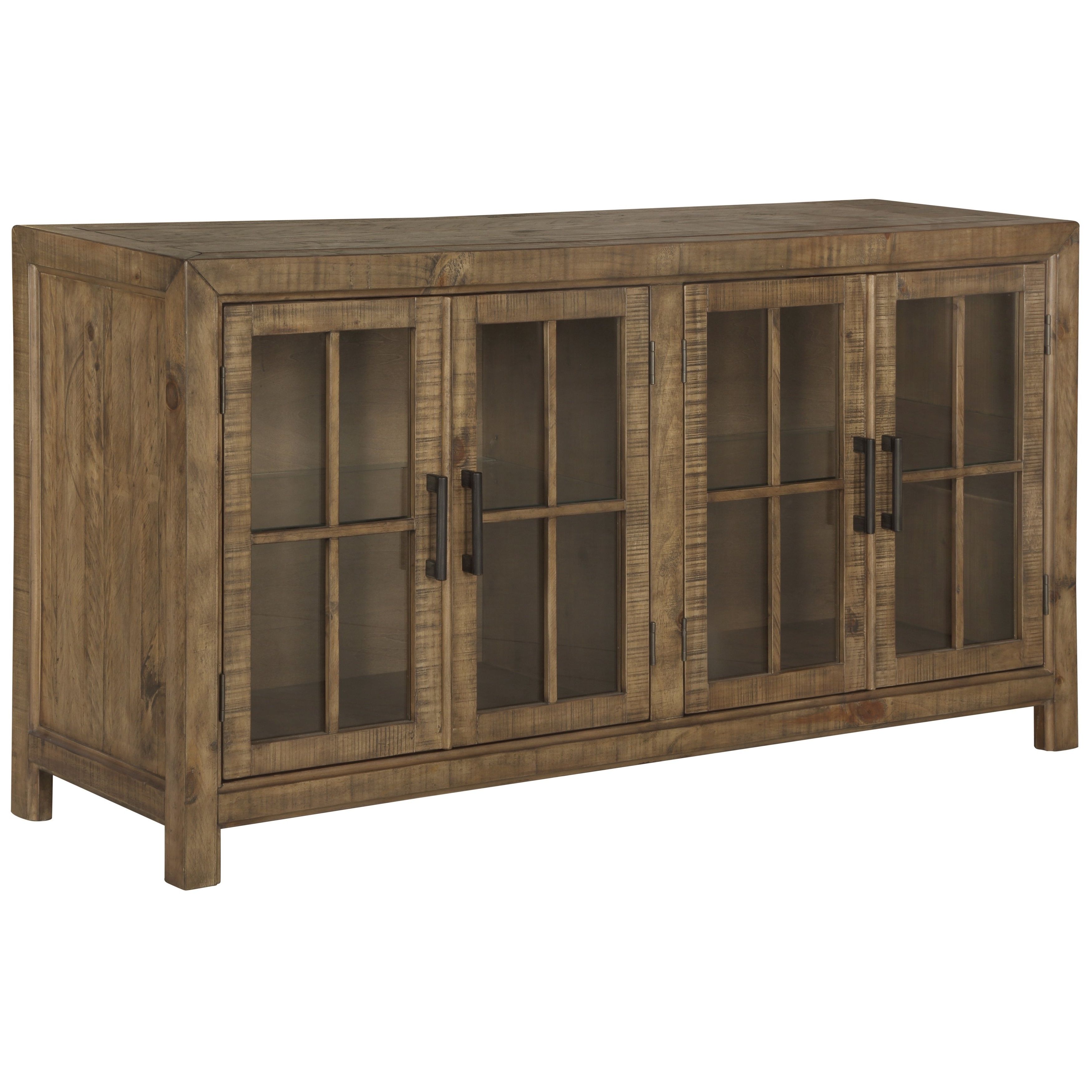 Willoughby Wood Buffet Curio Cabinet In Weathered Barley For Wooden Curio Buffets With Two Glass Doors (View 7 of 20)