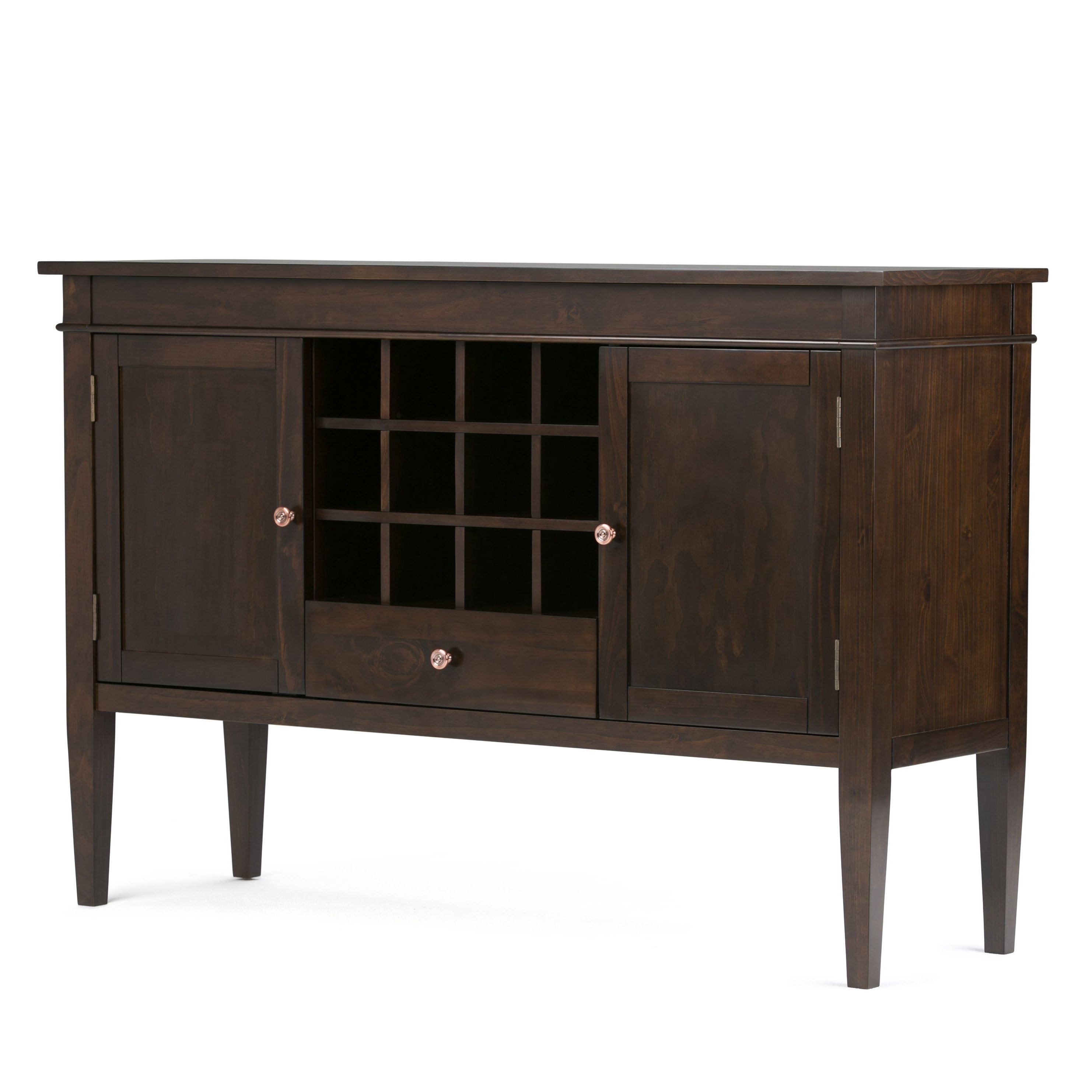 Wyndenhall Sterling Solid Wood 54 Inch Wide Contemporary Sideboard Buffet  Credenza And Wine Rack In Dark Tobacco Brown Throughout Solid Wood Contemporary Sideboards Buffets (View 7 of 20)