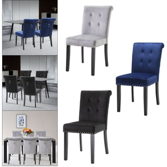 2/4/6 Set Velvet Dining Chair Accent Upholstered Wood Leg Chair Kitchen  Formal With Carlton Wood Leg Upholstered Dining Chairs (View 5 of 20)
