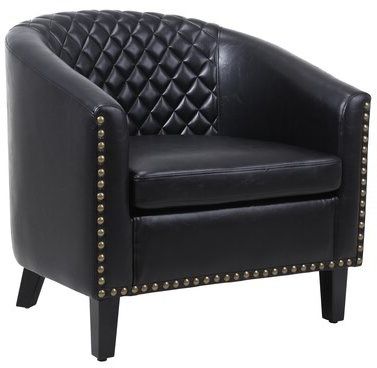 29.1" W Faux Leather Barrel Chair Fabric: Black Inside Gilad Faux Leather Barrel Chairs (Gallery 5 of 20)