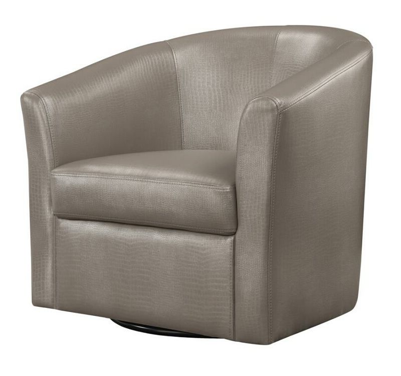 902726 Orren Ellis Swapnil Champagne Faux Leather Barrel Shaped Accent Side  Chair With Swivel Base Intended For Faux Leather Barrel Chairs (Gallery 19 of 20)