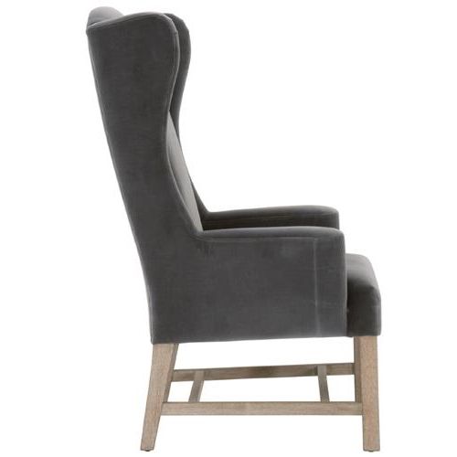 Antonio Modern Classic Grey Velvet Oak Wood Dining Arm Chair Within Loftus Swivel Armchairs (Gallery 20 of 20)