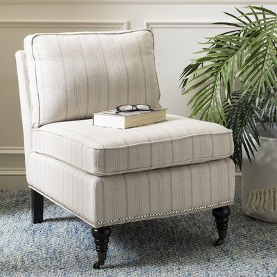 August Grove Slipper Chair Fabric: Ercu Pinstripes, Nailhead Intended For Gozzoli Slipper Chairs (Gallery 12 of 20)