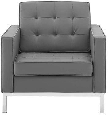 Aurora 30.5" W Tufted Faux Leather Armchair Upholstery Color: Gray Faux  Leather Pertaining To Cohutta Armchairs (Gallery 11 of 20)