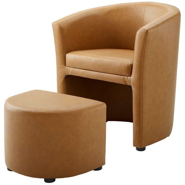 Darvin 28" W Faux Leather Barrel Chair And Ottoman | Barrel Throughout Faux Leather Barrel Chair And Ottoman Sets (View 1 of 20)