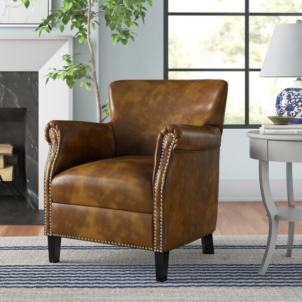 Leather Chair With Wood Arms Within Ansar Faux Leather Barrel Chairs (View 7 of 20)