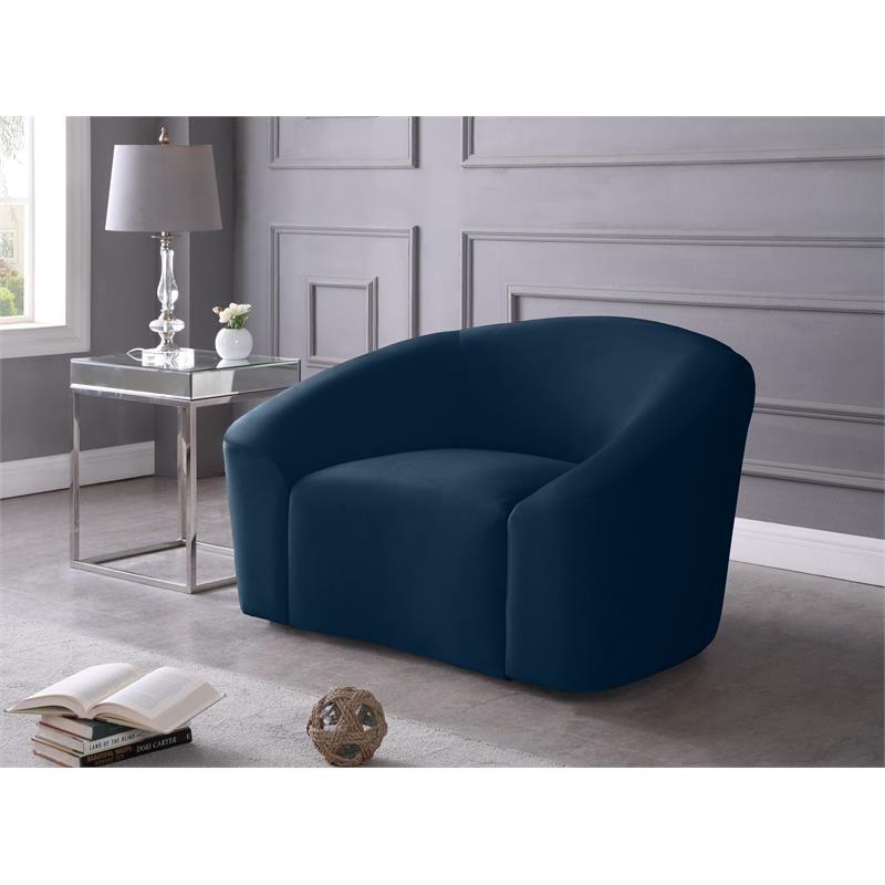 Meridian Furniture Riley Contemporary Curved Velvet Upholstered Accent Chair With Regard To Harmon Cloud Barrel Chairs And Ottoman (View 13 of 20)