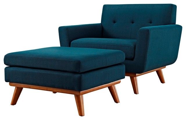Modern Contemporary Urban Design Living Armchair And Ottoman, Navy Blue,  Fabric Regarding Modern Armchairs And Ottoman (Gallery 1 of 20)