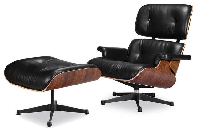 Modern Lounge Chair And Ottoman Black Italian With Rosewood/palisander In Modern Armchairs And Ottoman (View 3 of 20)