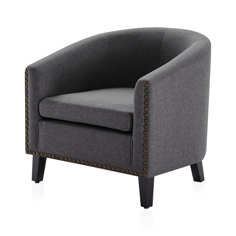 Modern Tub Barrel Accent Chair Upholstered Linen With Nail Head, Grey With Munson Linen Barrel Chairs (View 5 of 20)