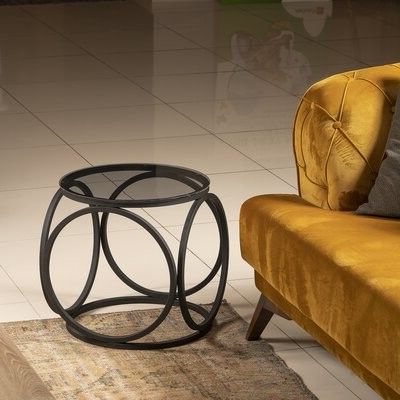 Montauk Glass Top Frame End Table Table Base Color: Black Inside Lucea Faux Leather Barrel Chairs And Ottoman (View 17 of 20)