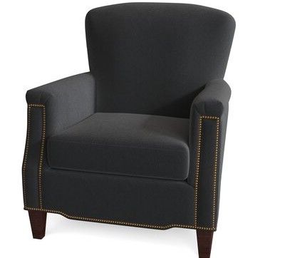 Vincent 29" W Genuine Leather Down Cushion Armchair Body Fabric: Triomphe  Celestial, Leg Color: Mahogany, Nailhead Detail: #9 French Intended For Pitts Armchairs (View 15 of 20)
