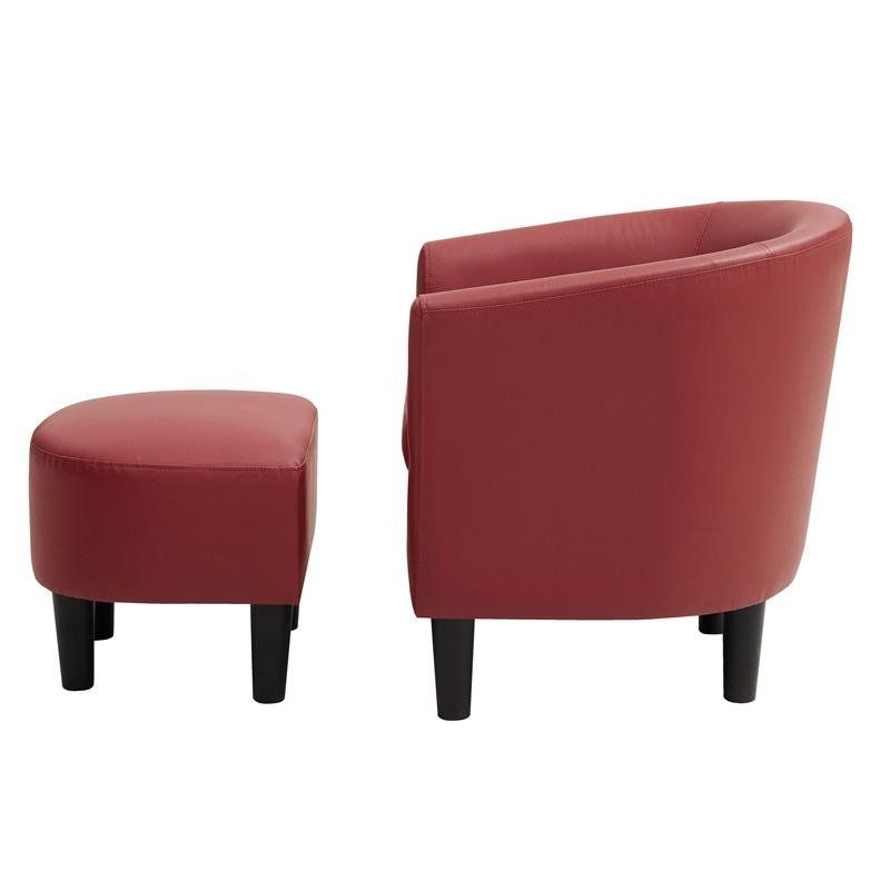 Yl Grand Jazouli Faux Leather Barrel Accent Chair And Ottoman In Red Inside Jazouli Linen Barrel Chairs And Ottoman (View 13 of 20)