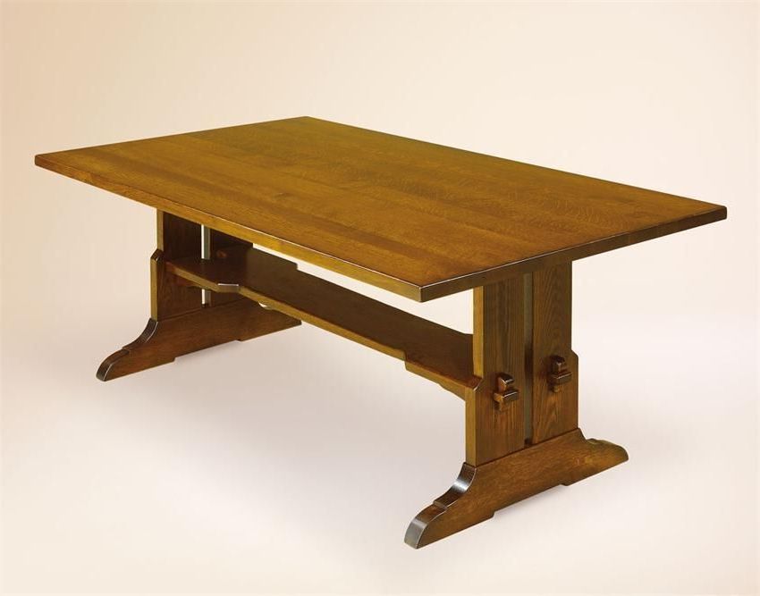 2019 Fraser Mission Dining Trestle Solid Plank Top Table From Throughout Haddington 42'' Trestle Dining Tables (View 17 of 20)