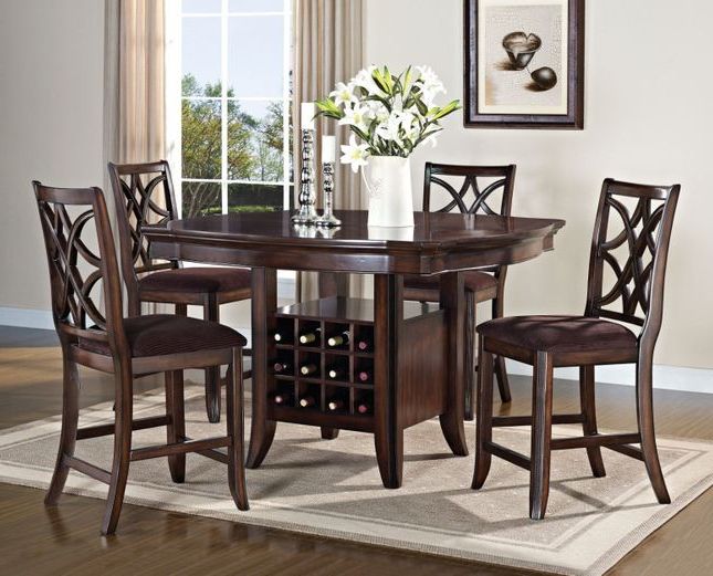 2019 Nakano Counter Height Pedestal Dining Tables Inside Lansdowne 54" Counter Height Dining Table Set W/wine (View 11 of 20)