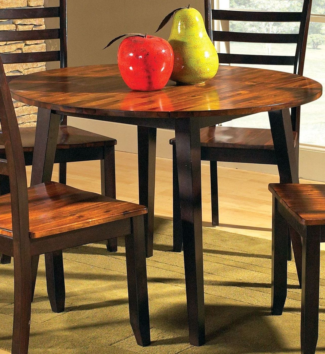 Abaco Cordovan Cherry Round Double Drop Leaf Dining Table Inside Well Known Adams Drop Leaf Trestle Dining Tables (View 5 of 20)