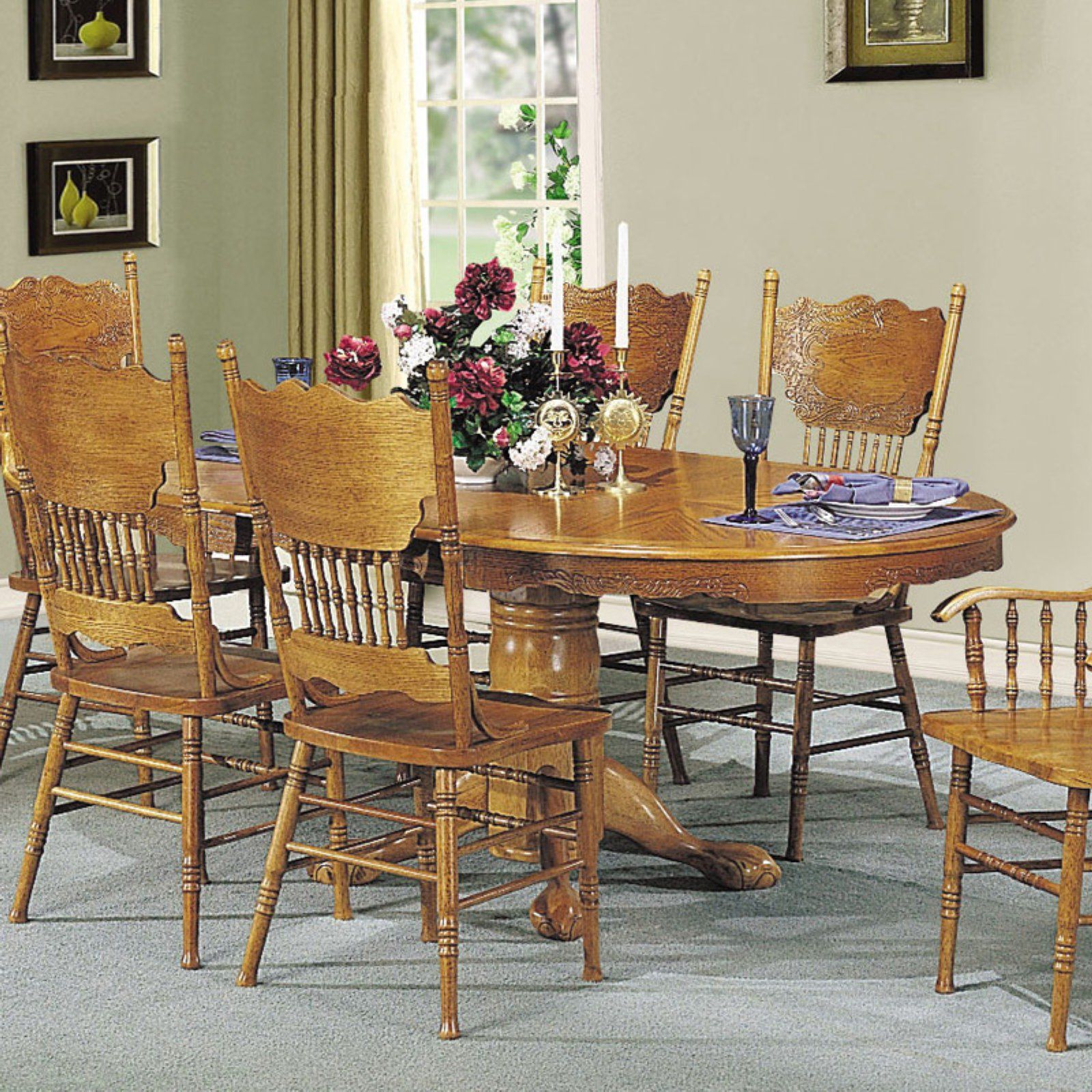 Acme Nostalgia Dining Table With Pedestal, Oak – Walmart Inside Recent 28'' Pedestal Dining Tables (Gallery 20 of 20)